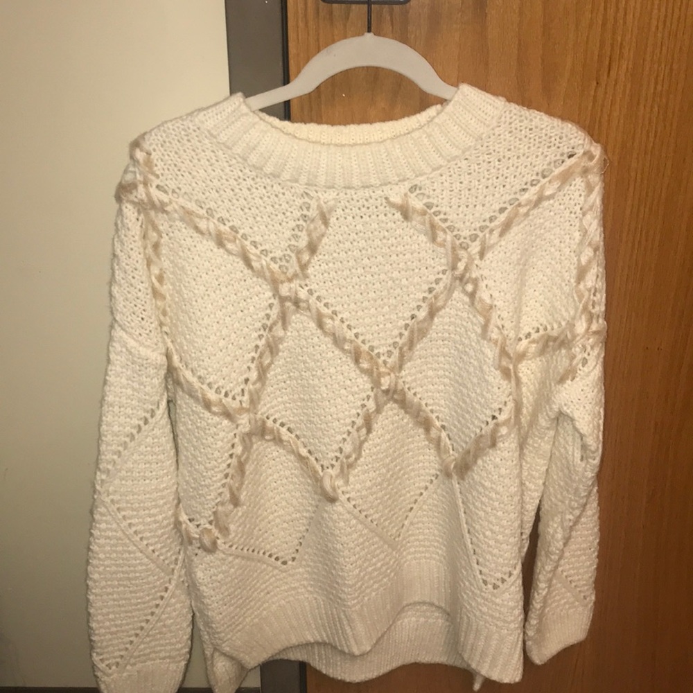 Blush Noir Cable Knit Fringe Pullover Sweater